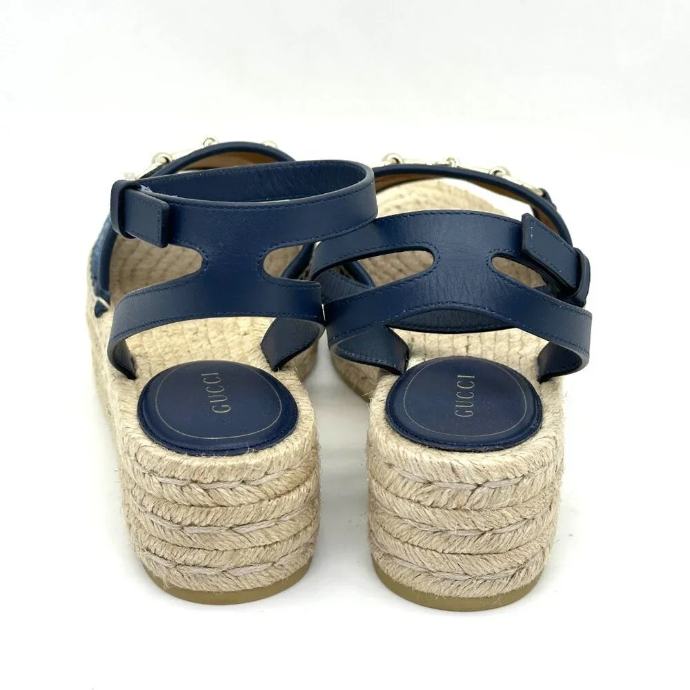 Gucci Paloma Horsebit GG Platform Espadrille Wedge Heel Ankle Strap Sandals - Picture 9 of 15